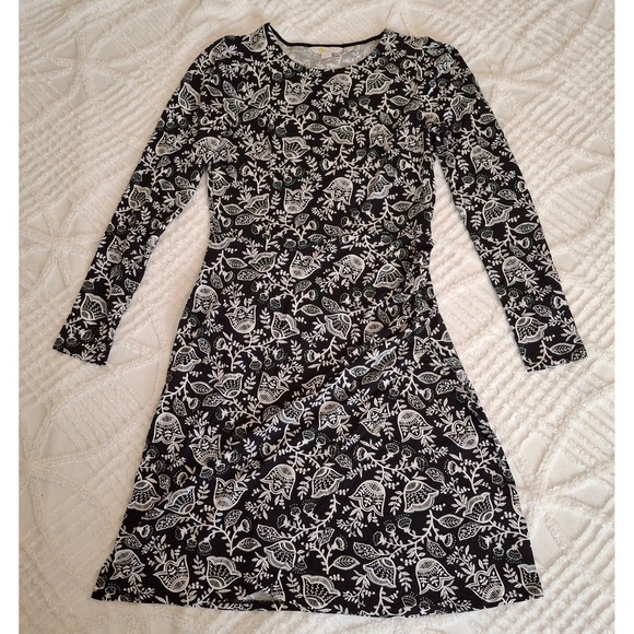 Boden Dresses & Skirts - Boden Women US 4 Long Jersey Dress Black White Floral Long Sleeve Ruched Side